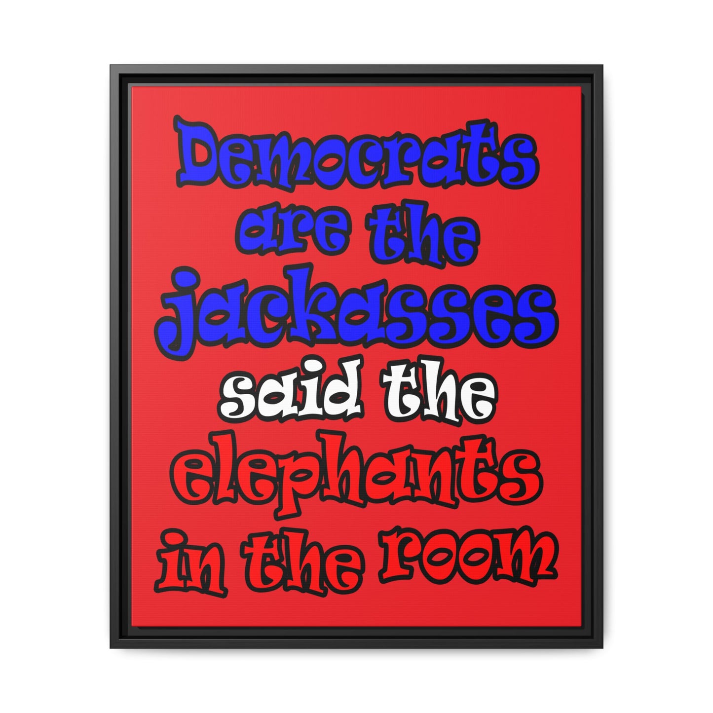 donkeys and elephants - framed canvas art (red)