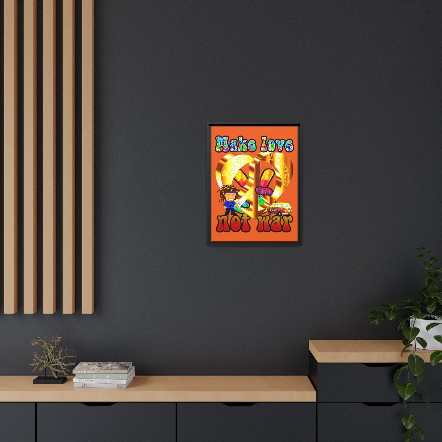 love peace - framed canvas art (orange)