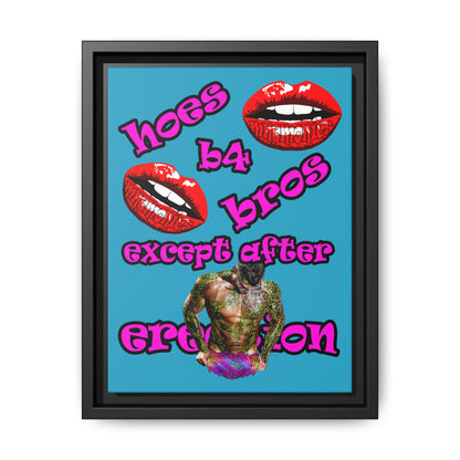 hoes b4 bros - framed canvas art (turquoise)