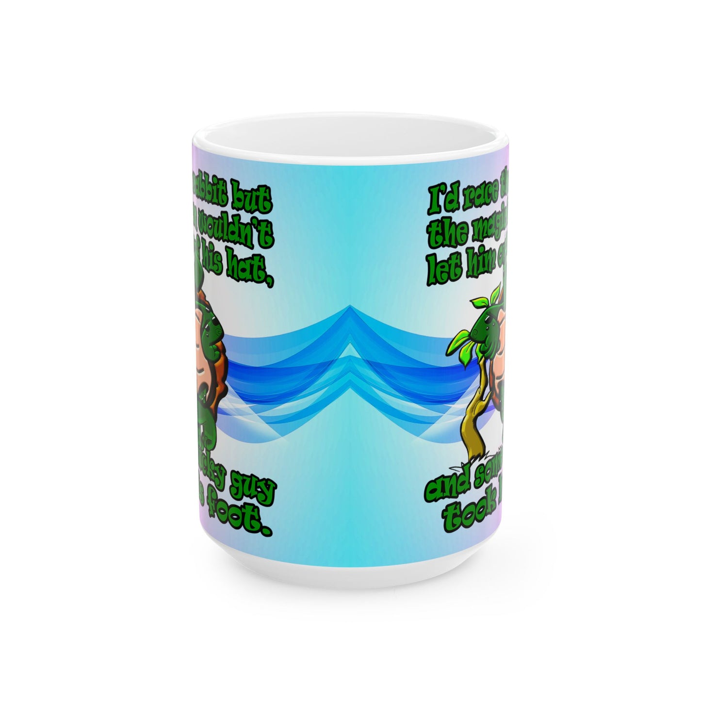 turtle race - White Mug (light blue-pink wave)