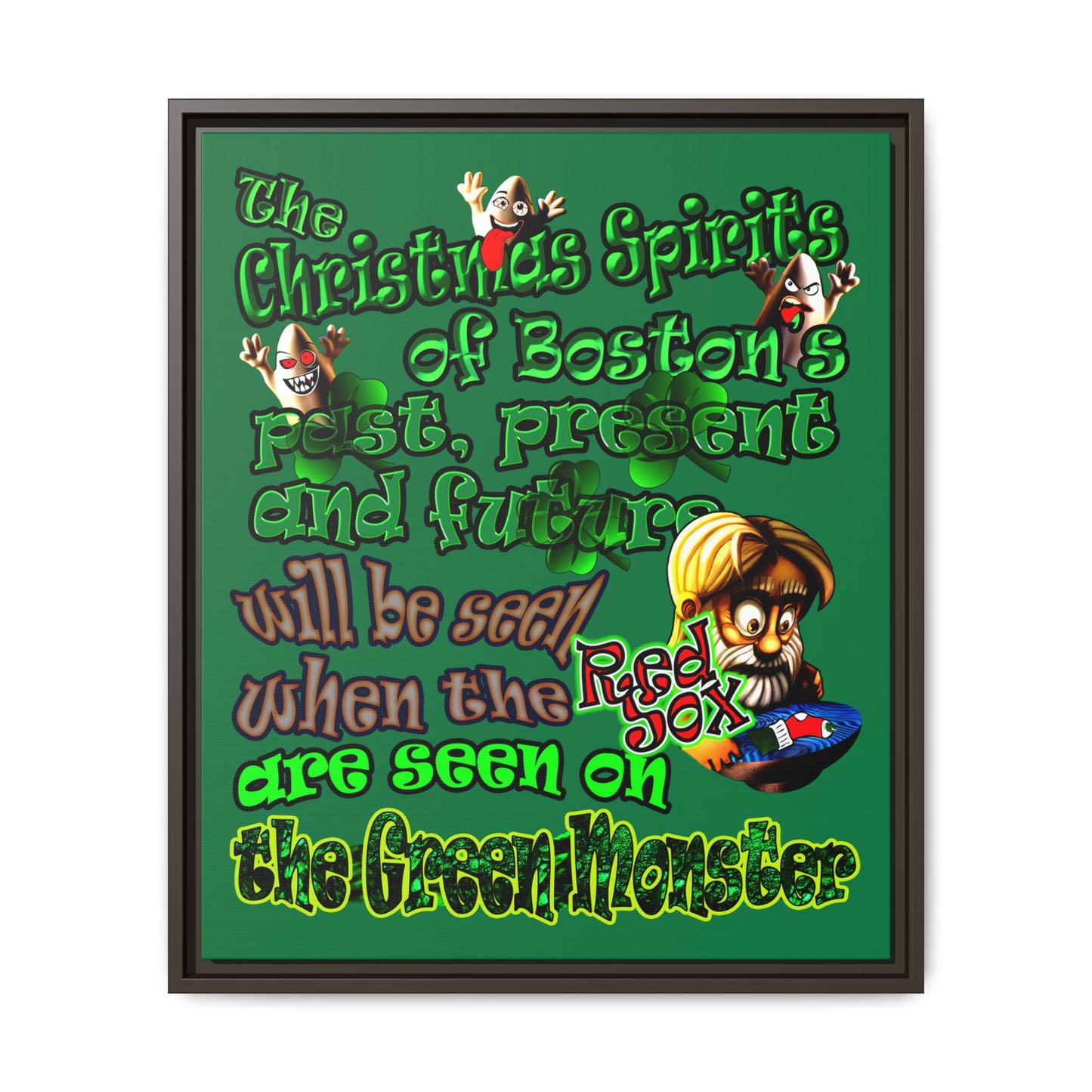 christmas spirits of boston - framed canvas art (dark green)