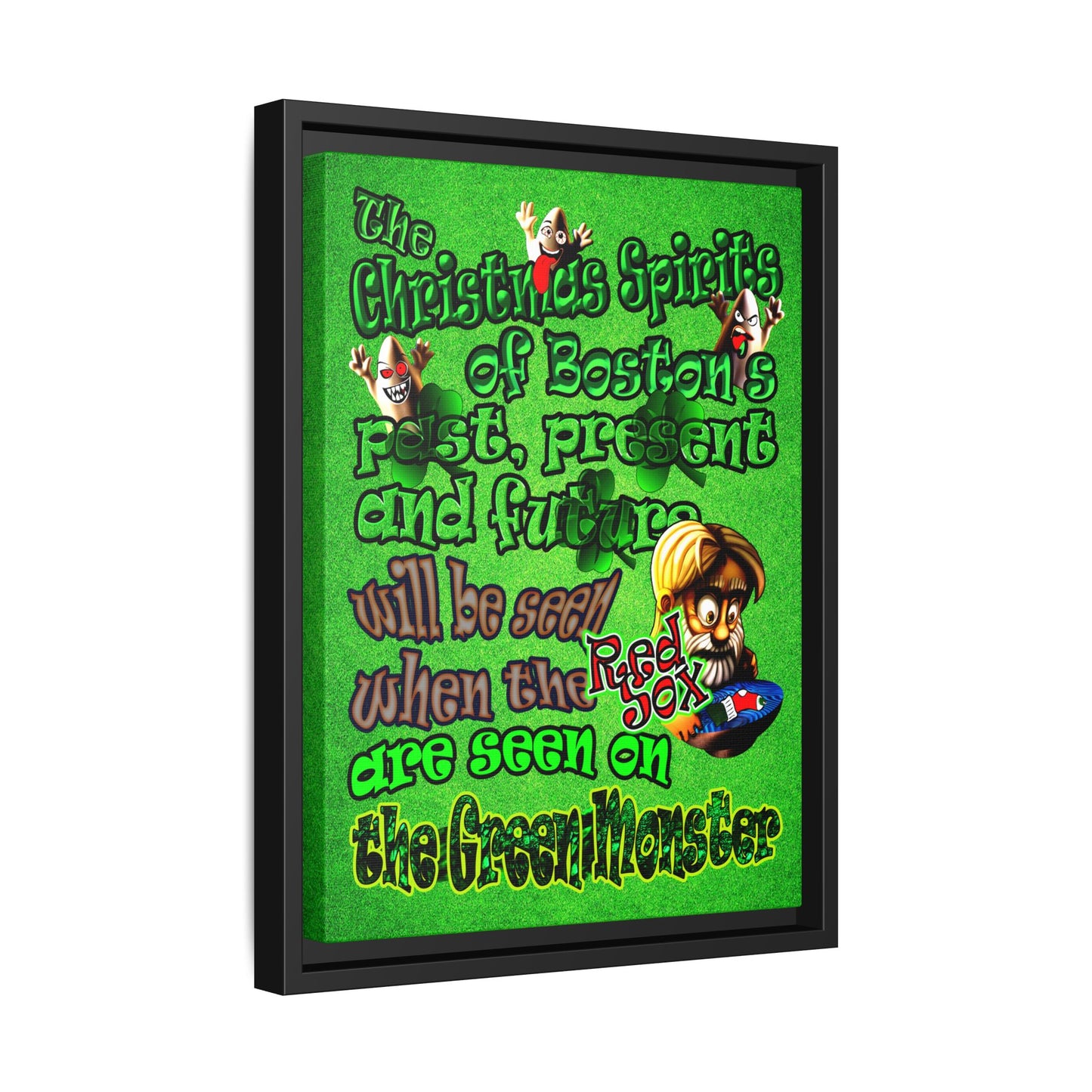 christmas spirits of boston - framed canvas art (green turf)