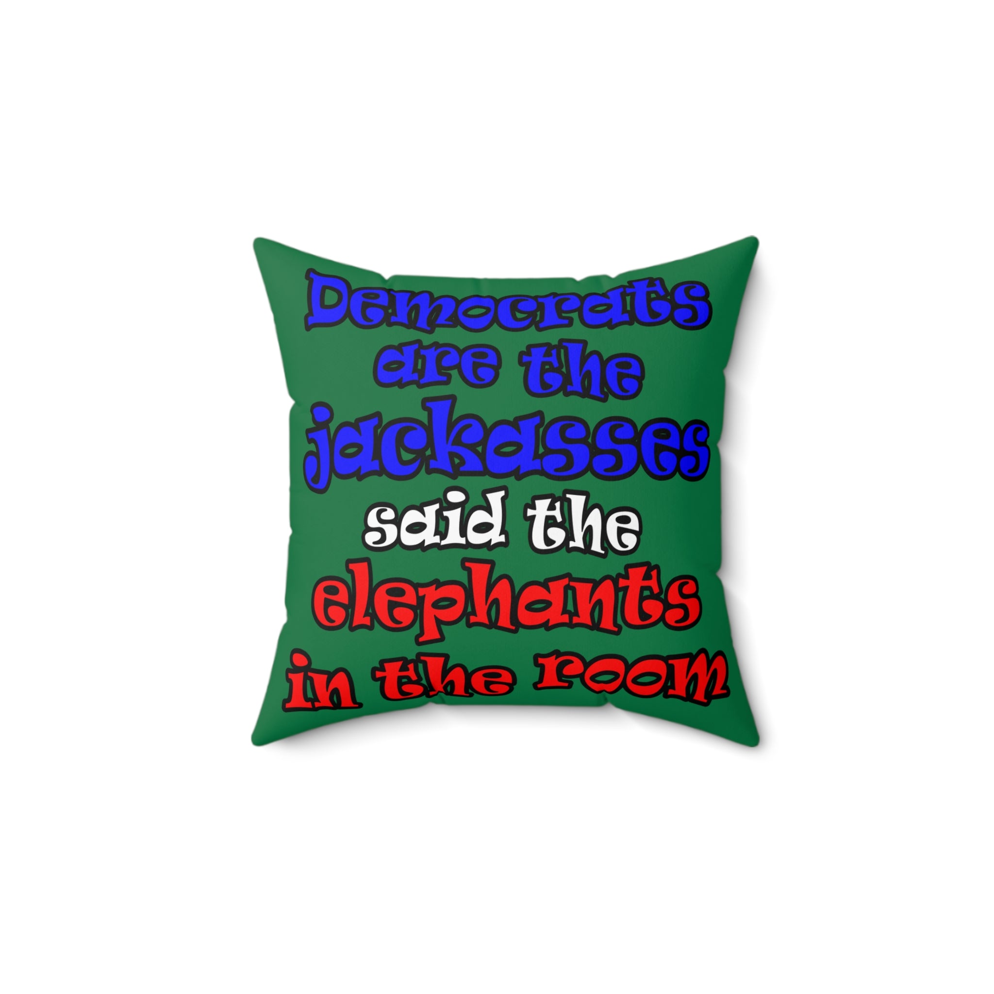 donkeys and elephants - Spun Polyester Square Pillow - (dark green)