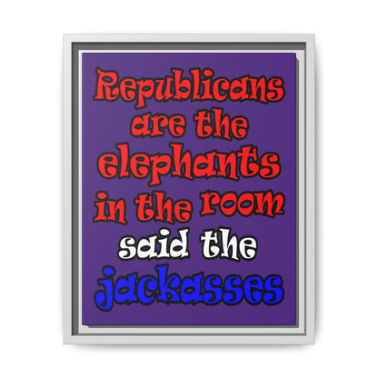 donkeys and elephants - framed canvas art (purple)