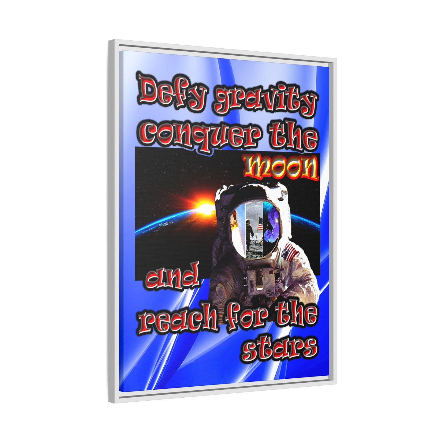 defy conquer reach - framed canvas art (blue-white wave)