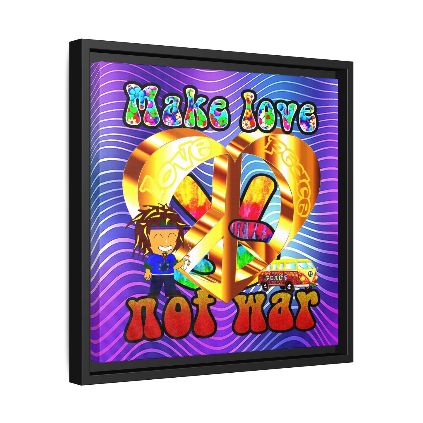 love peace - framed canvas art (purple wave)