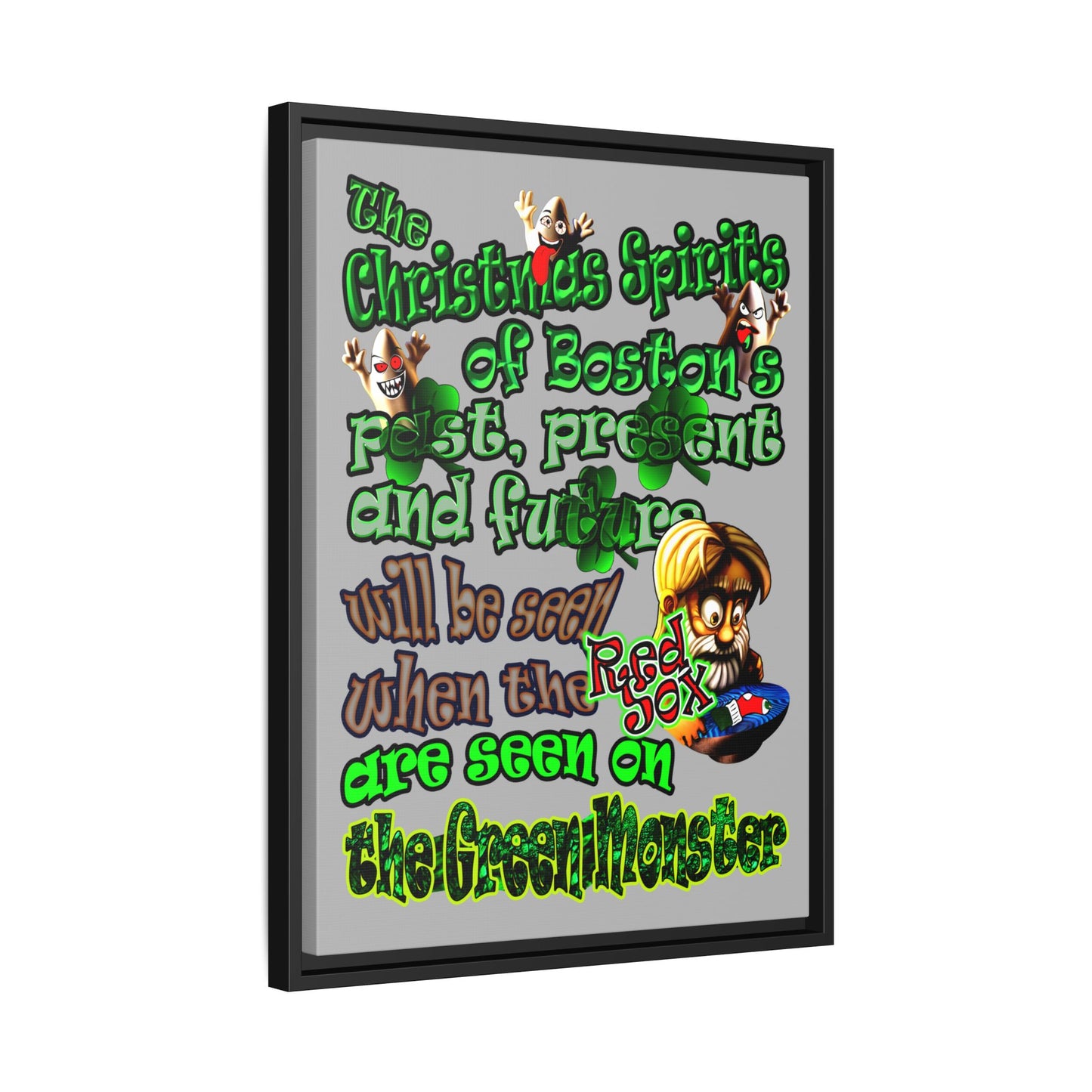 christmas spirits of boston - framed canvas art (light grey)