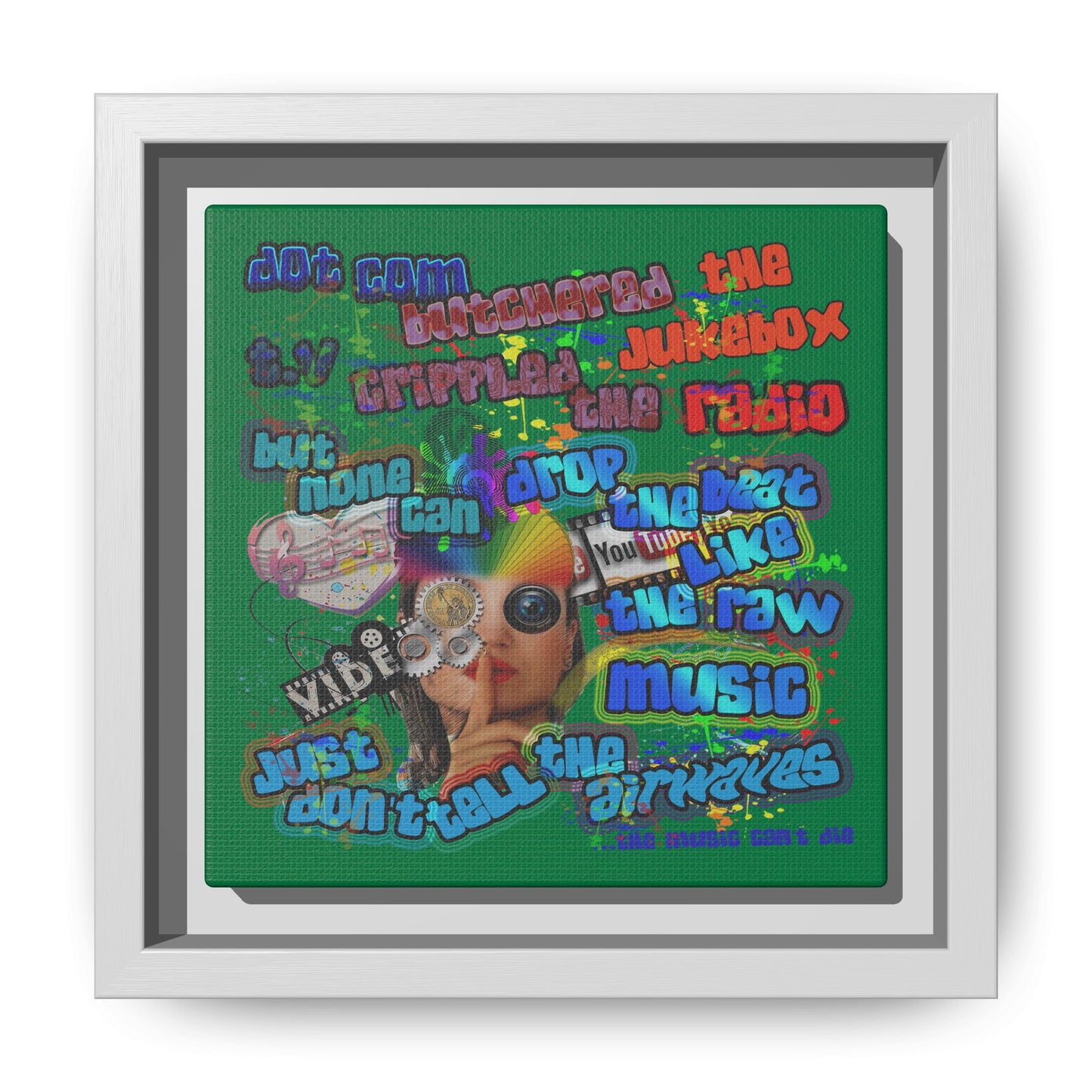 drop the beat - framed canvas art (dark green)