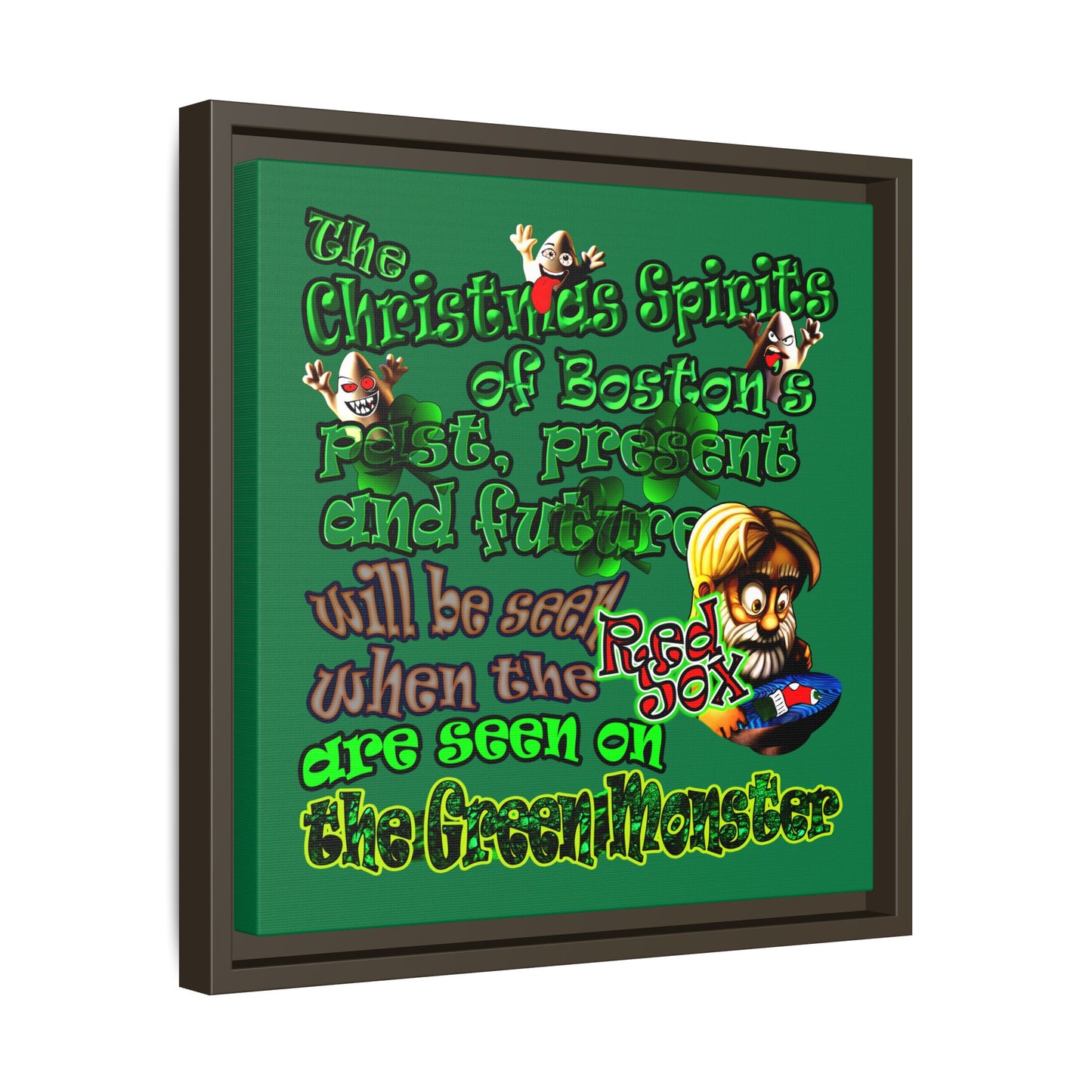 christmas spirits of boston - framed canvas art (dark green)