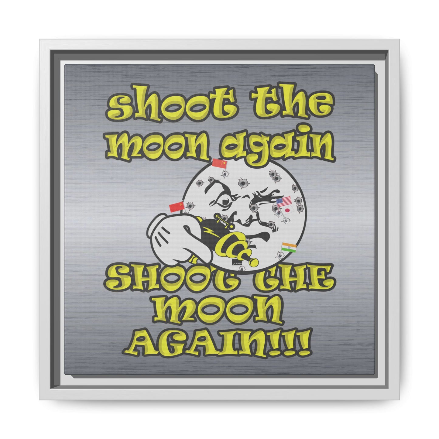 shoot the moon again - framed canvas art (brushed nickel)