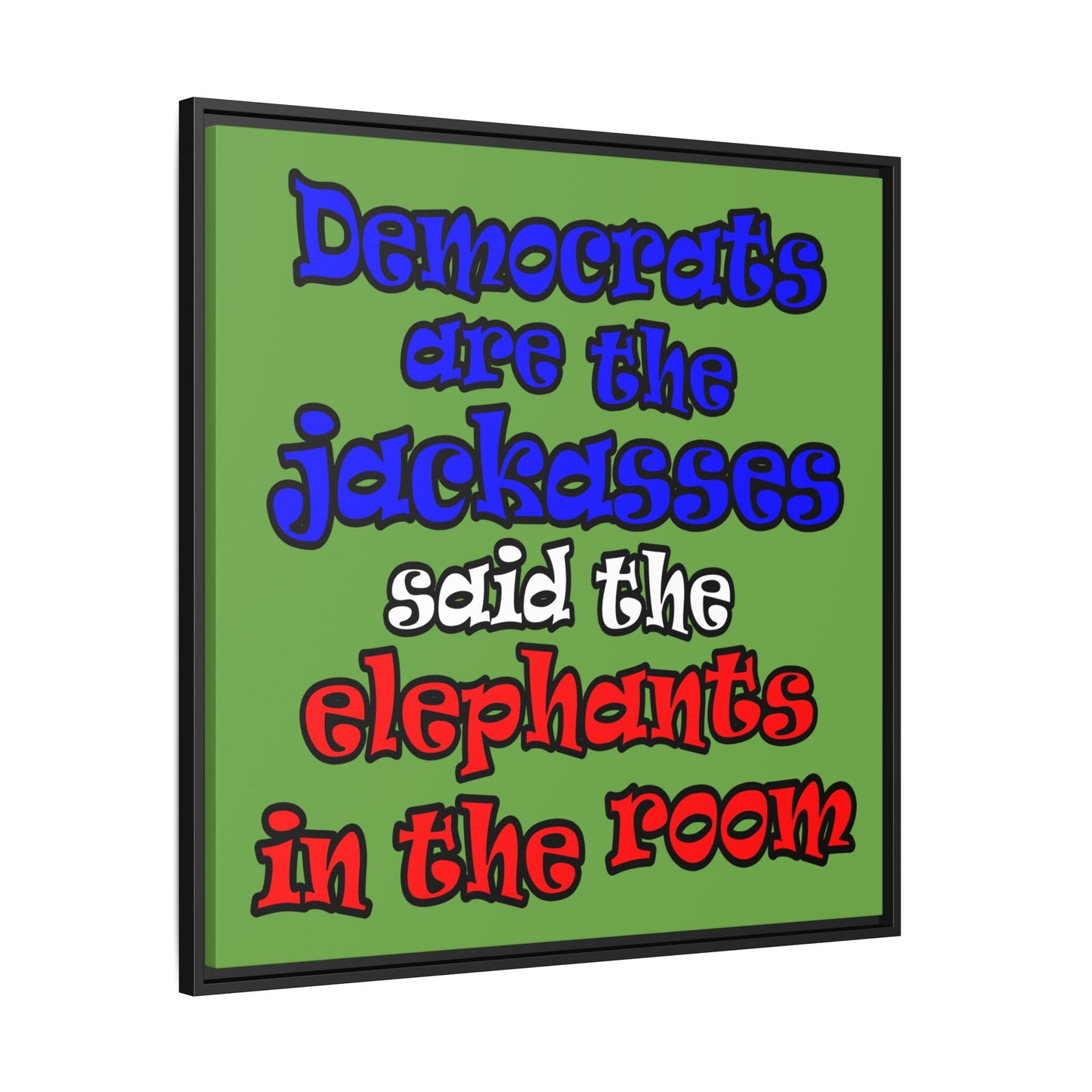 donkeys and elephants - framed canvas art (green)