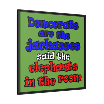 donkeys and elephants - framed canvas art (green)
