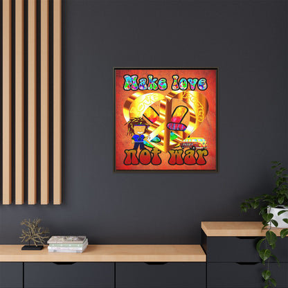 love peace - framed canvas art (burnt orange)