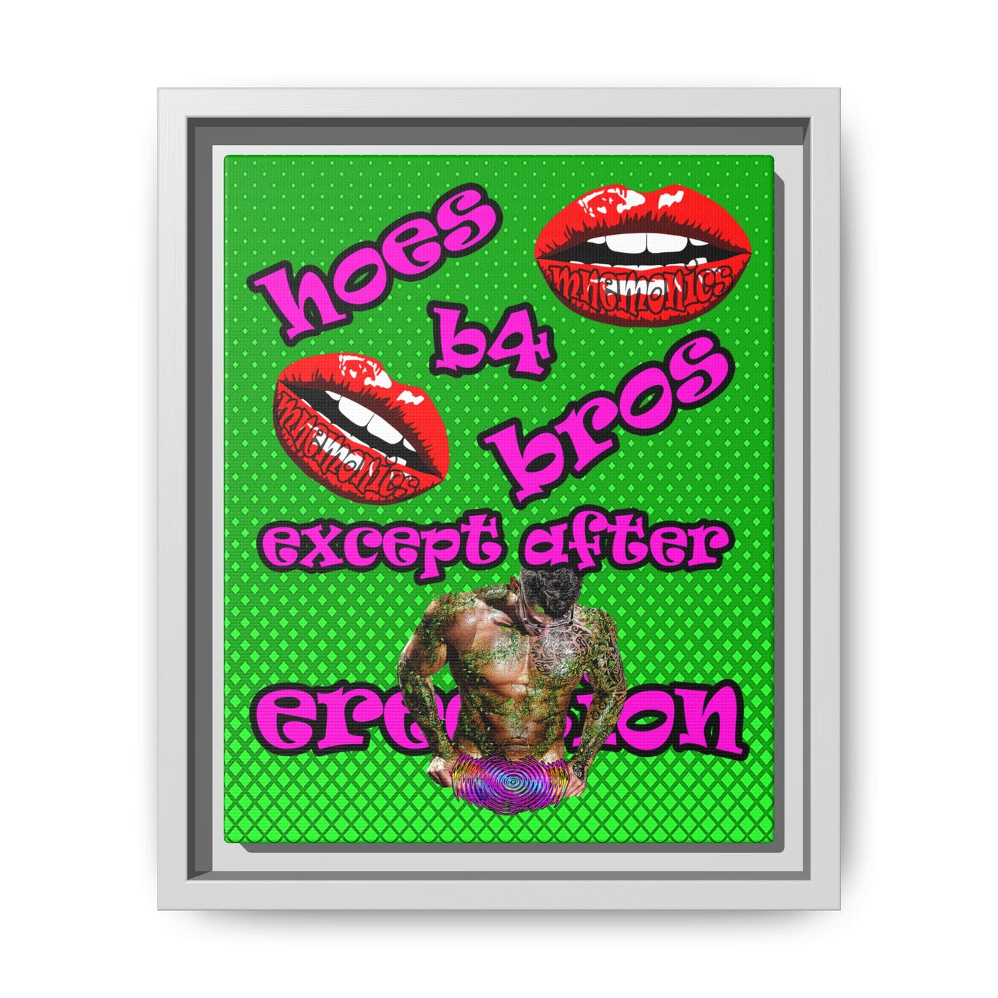 hoes b4 bros - framed canvas art (logo green)
