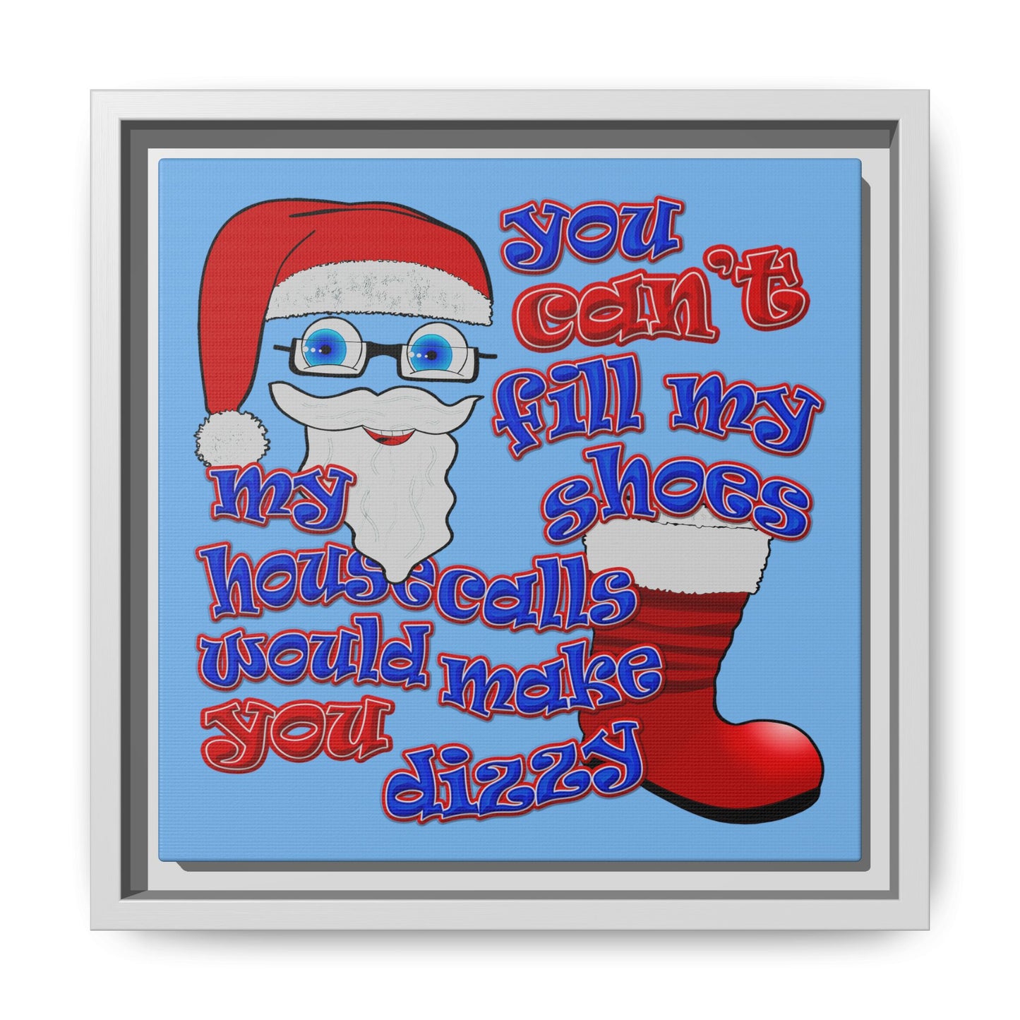 santa's shoes - framed canvas art (light blue)