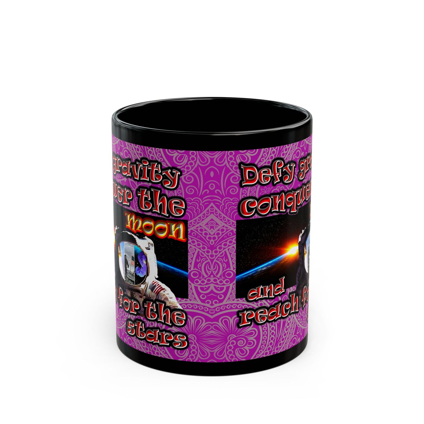 defy conquer reach - Black Mug (pink swirl)