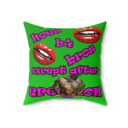 hoes b4 bros - Spun Polyester Square Pillow - (logo green)