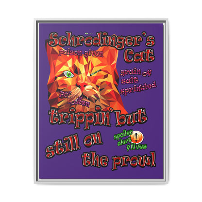 schrodinger's cat - framed canvas art (purple)