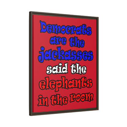 donkeys and elephants - framed canvas art (dark red)