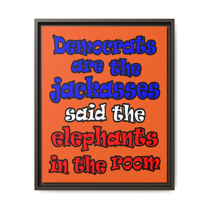 donkeys and elephants - framed canvas art (orange)