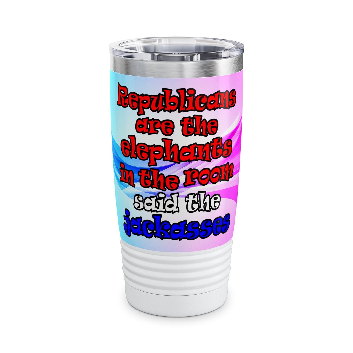 donkeys and elephants - Ringneck Tumbler, 20oz (light blue-pink wave)