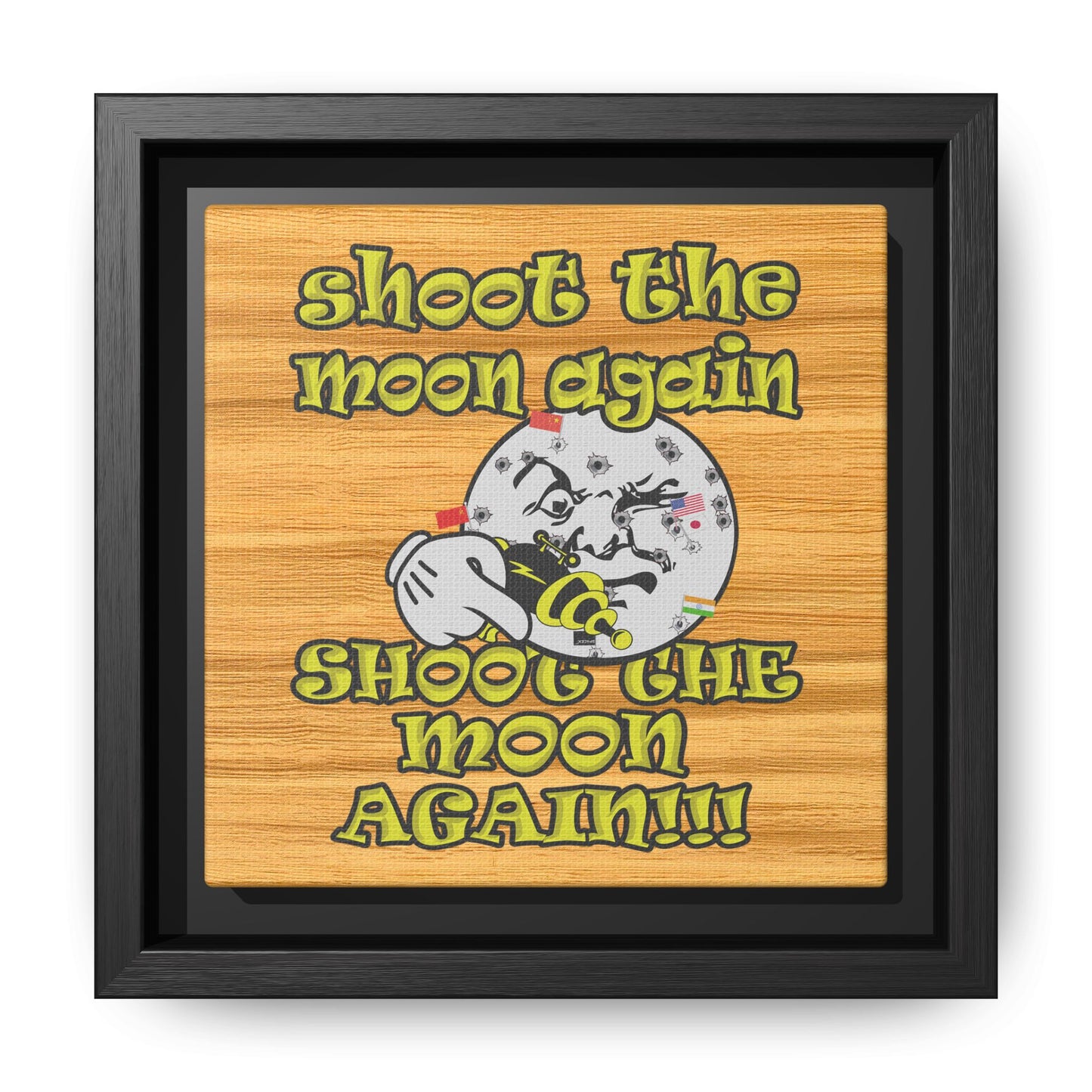 shoot the moon again - framed canvas art (butterscotch wood finish)