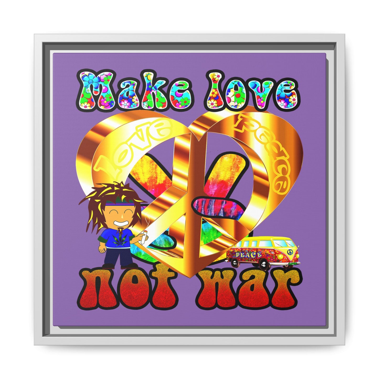 love peace - framed canvas art (light purple)