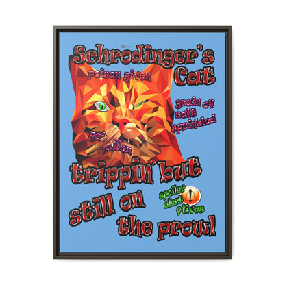 schrodinger's cat - framed canvas art (light blue)