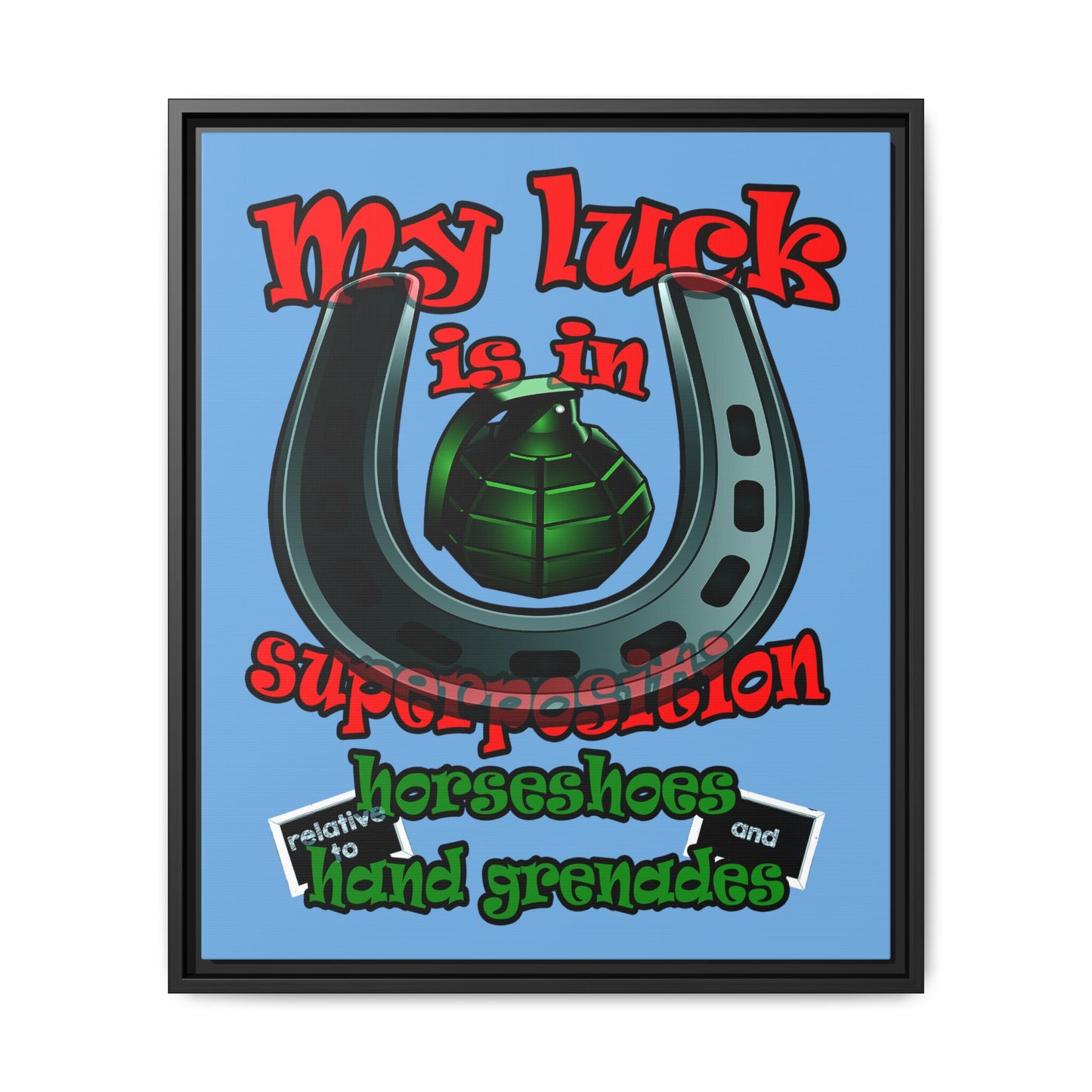 my luck - framed canvas art (light blue)