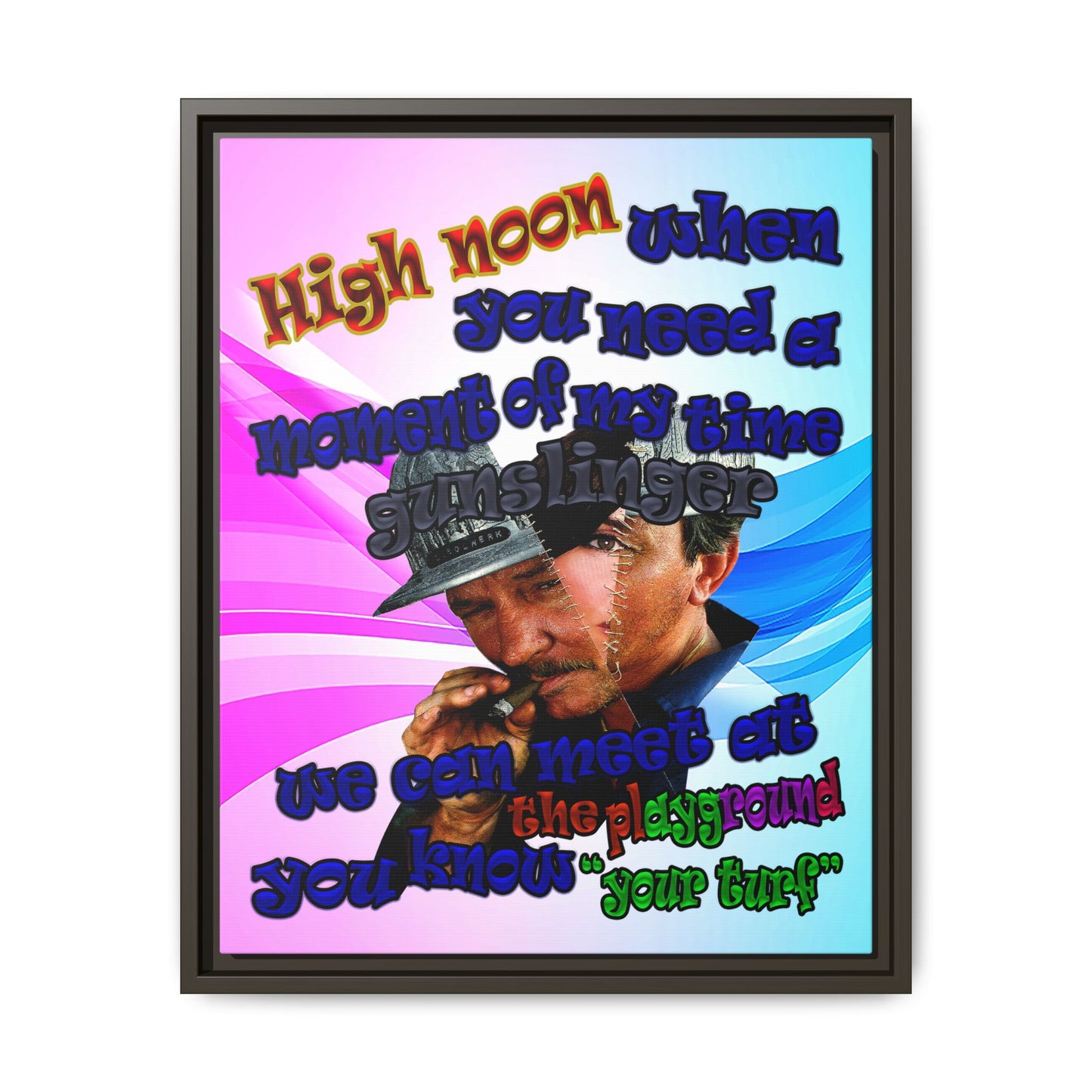high noon - framed canvas art (light blue-pink wave)
