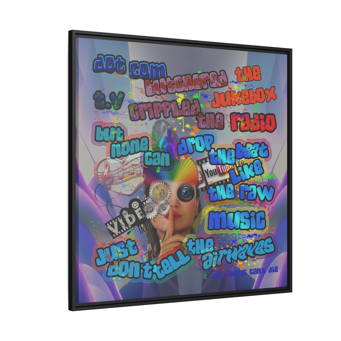 drop the beat - framed canvas art (grey-pink wave)