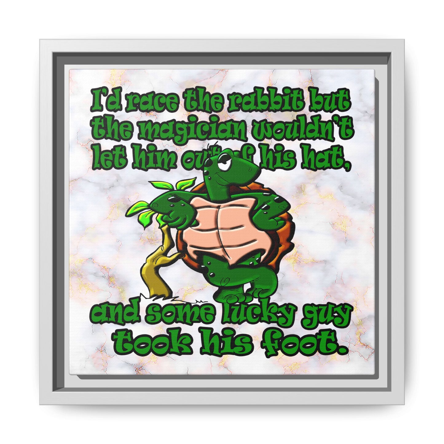 turtle race - framed canvas art (white marble)