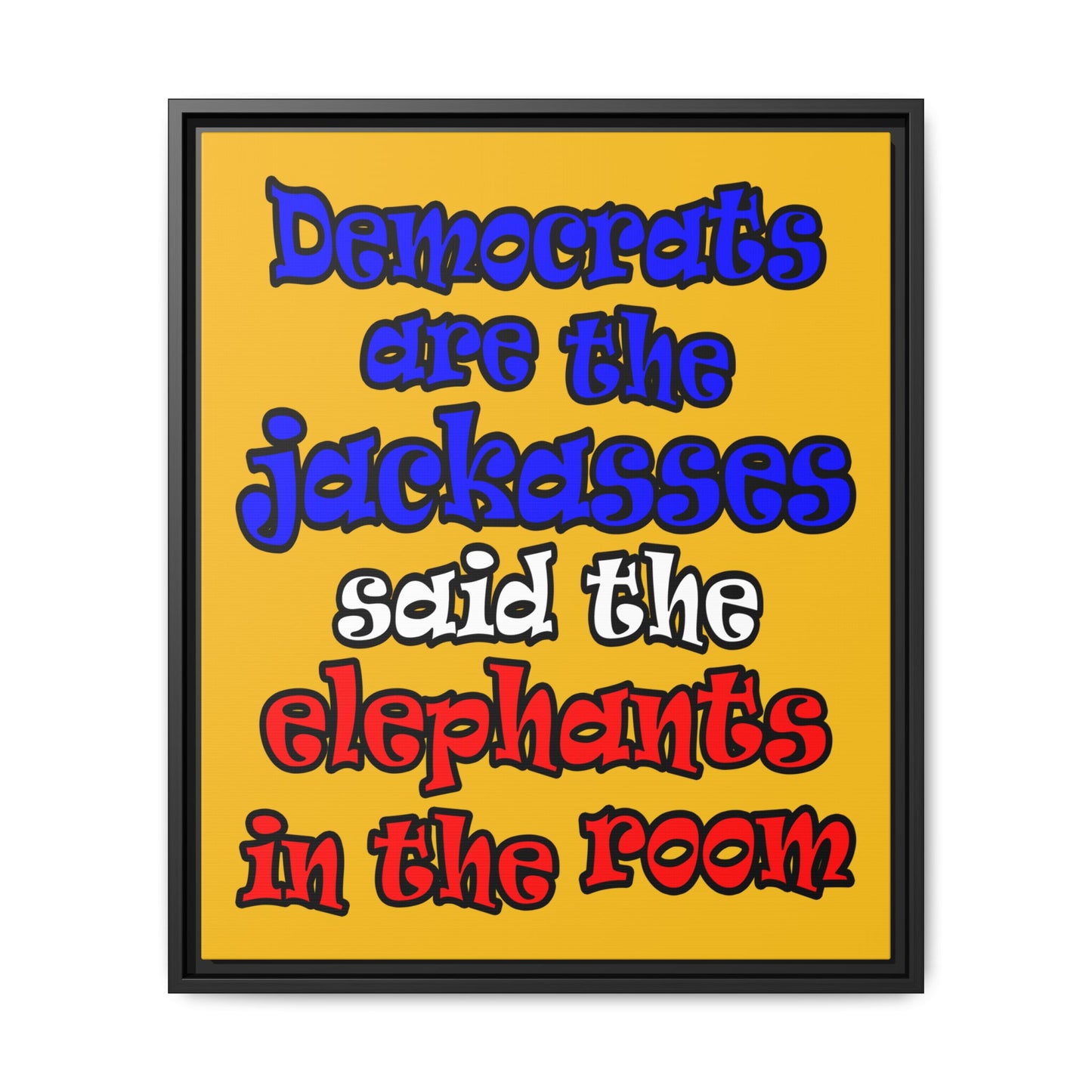 donkeys and elephants - framed canvas art (yellow)
