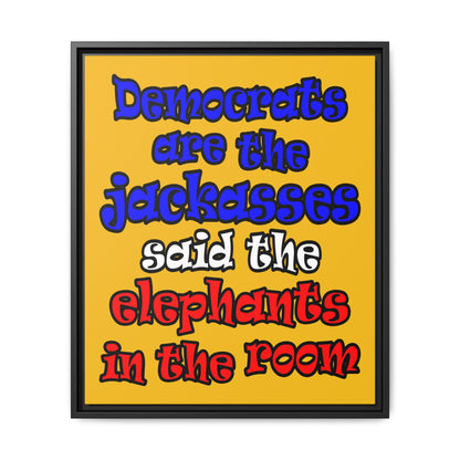 donkeys and elephants - framed canvas art (yellow)