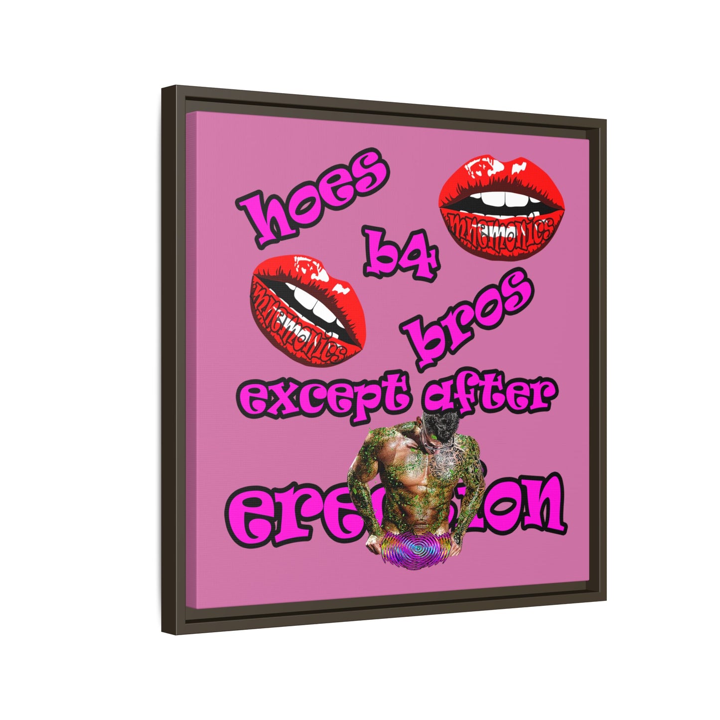 hoes b4 bros - framed canvas art (light pink)