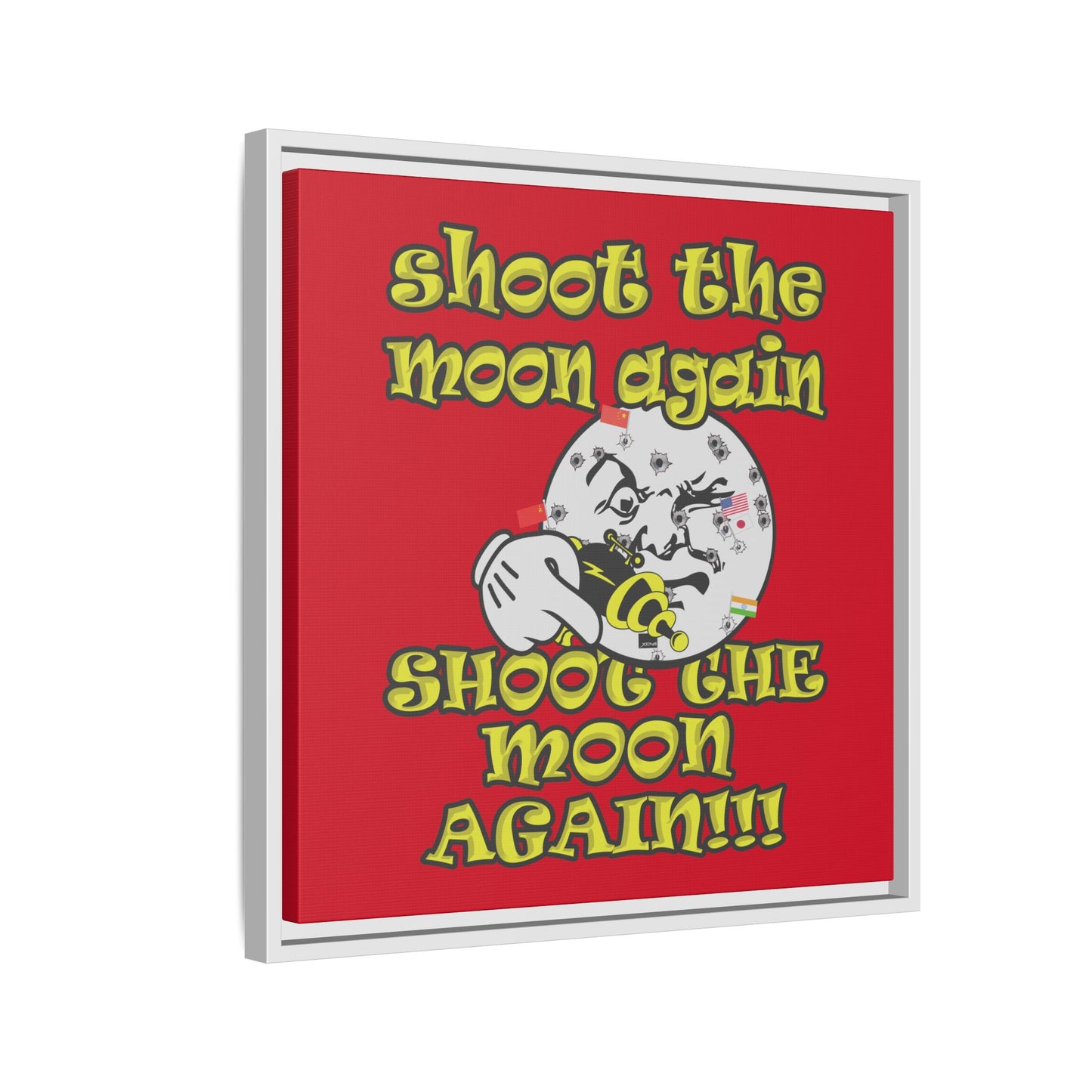 shoot the moon again - framed canvas art (dark red)