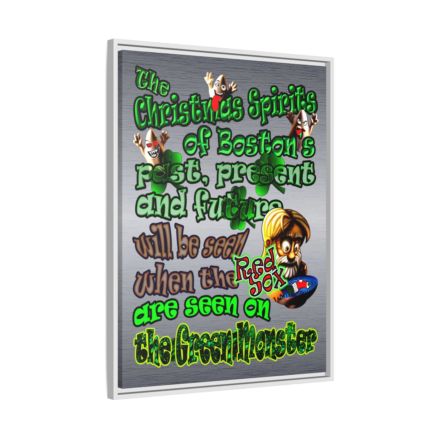 christmas spirits of boston - framed canvas art (brushed nickel)