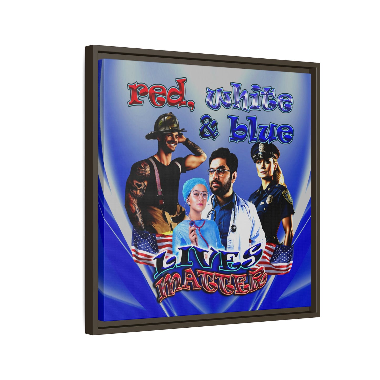 rw&b lives matter - framed canvas art (blue-white wave)