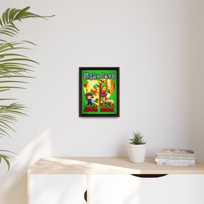 love peace - framed canvas art (green turf)