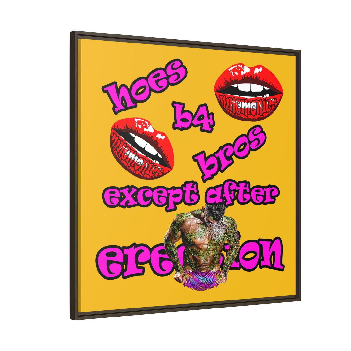 hoes b4 bros - framed canvas art (yellow)