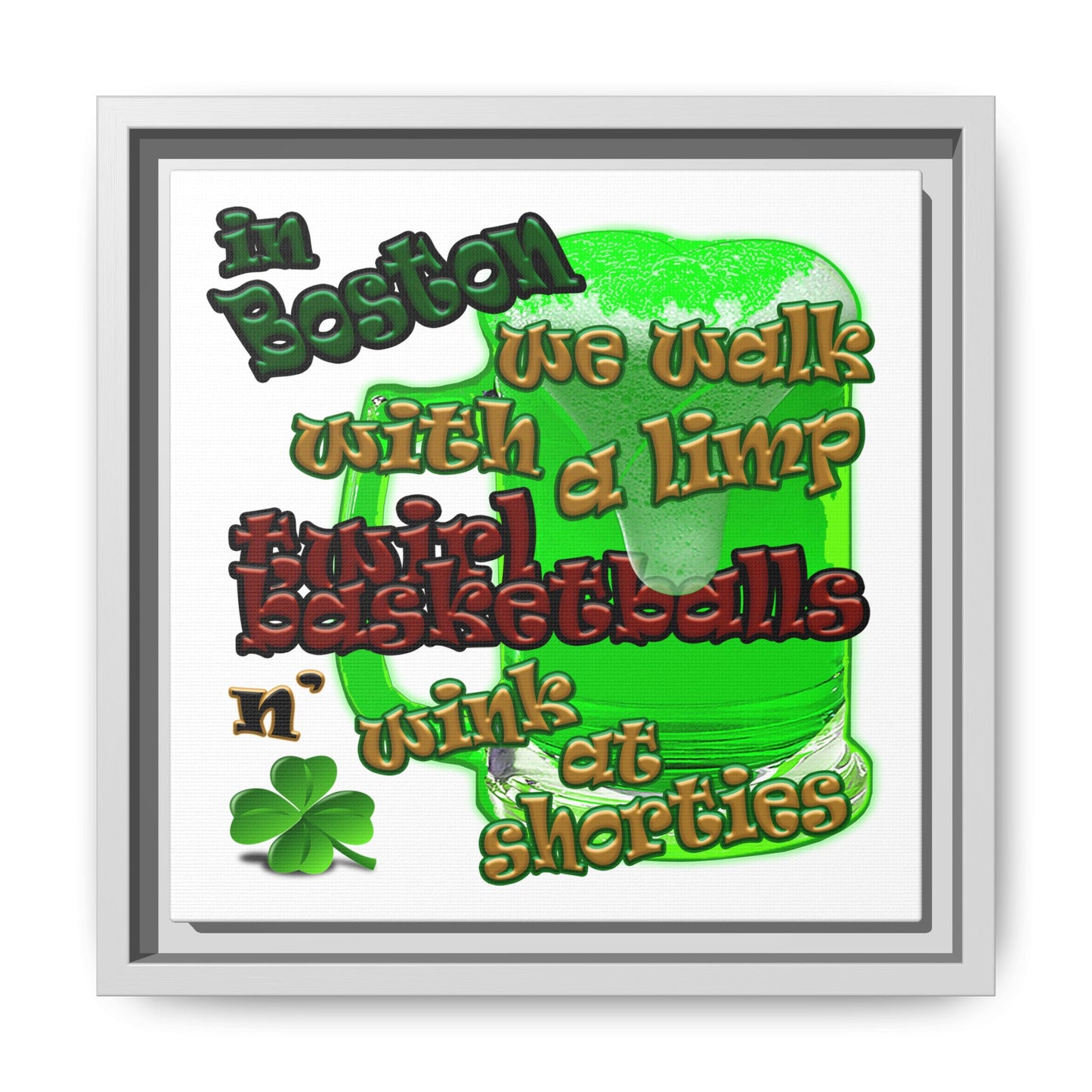 celtics logo - framed canvas art (white)