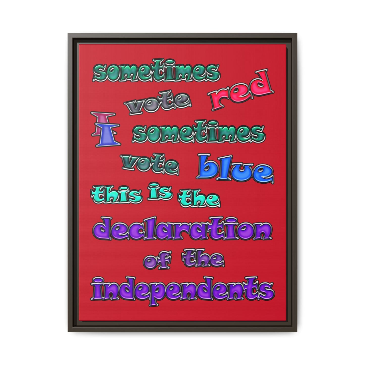 declaration of the independents - framed canvas art (dark red)