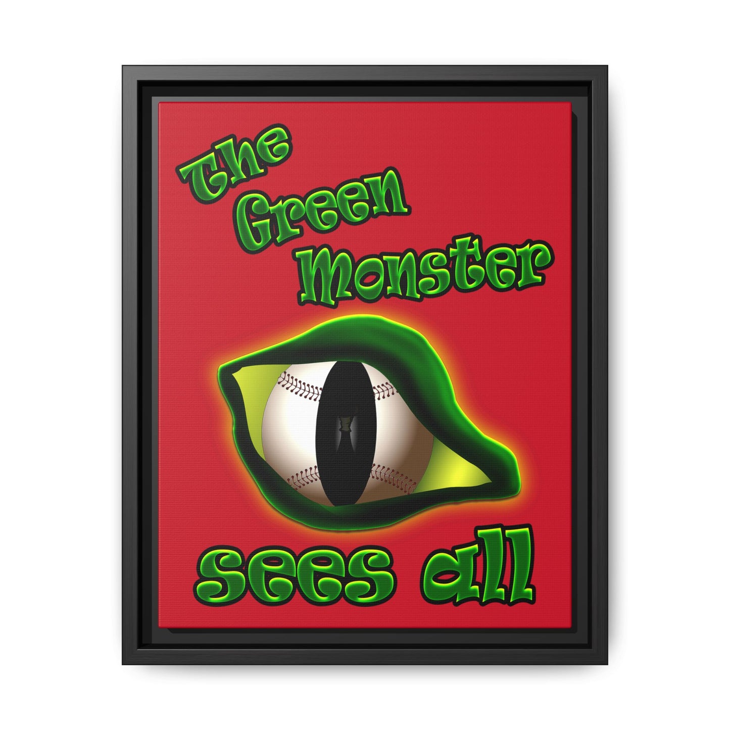green monster - framed canvas art (dark red)
