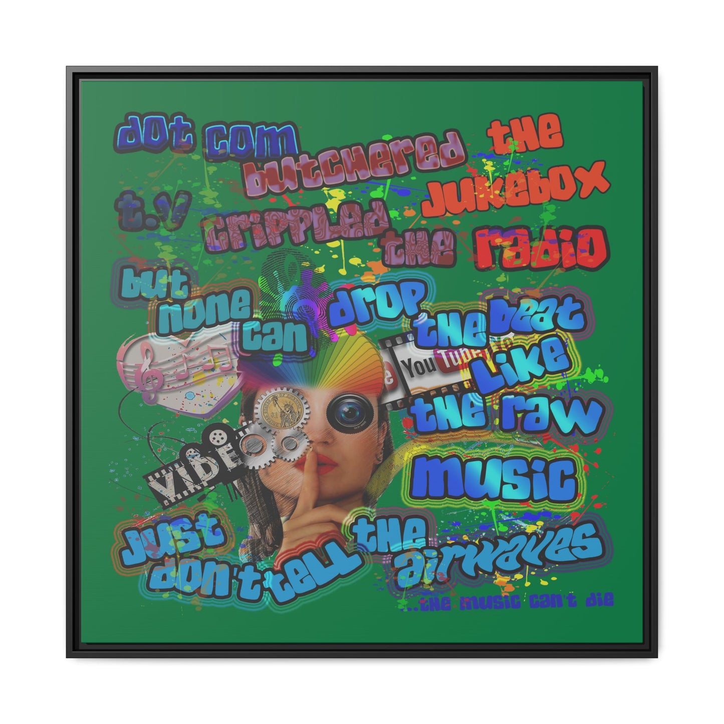 drop the beat - framed canvas art (dark green)
