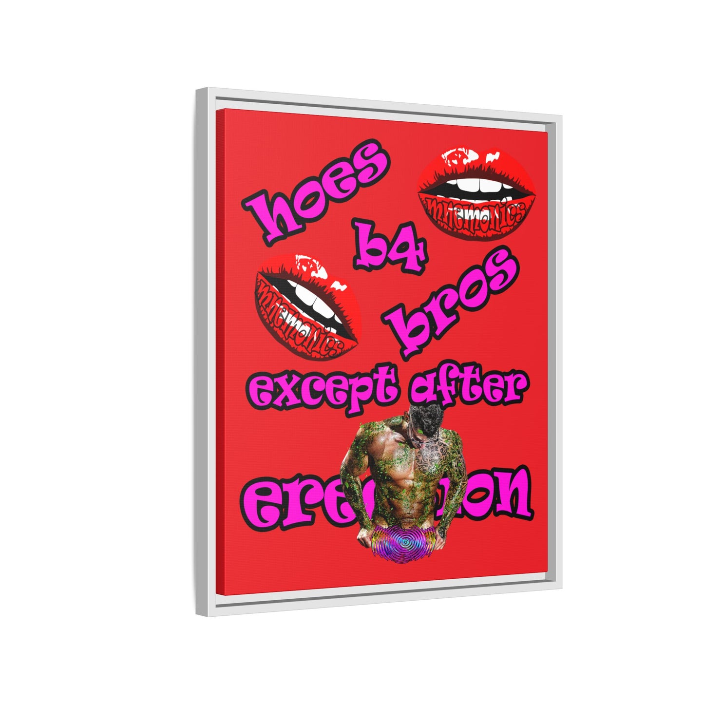 hoes b4 bros - framed canvas art (red)