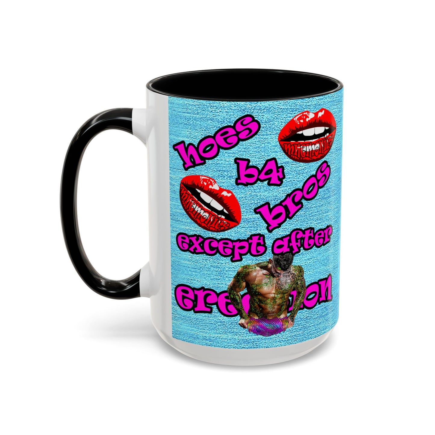 hoes b4 bros - Accent Mug (faded blue)