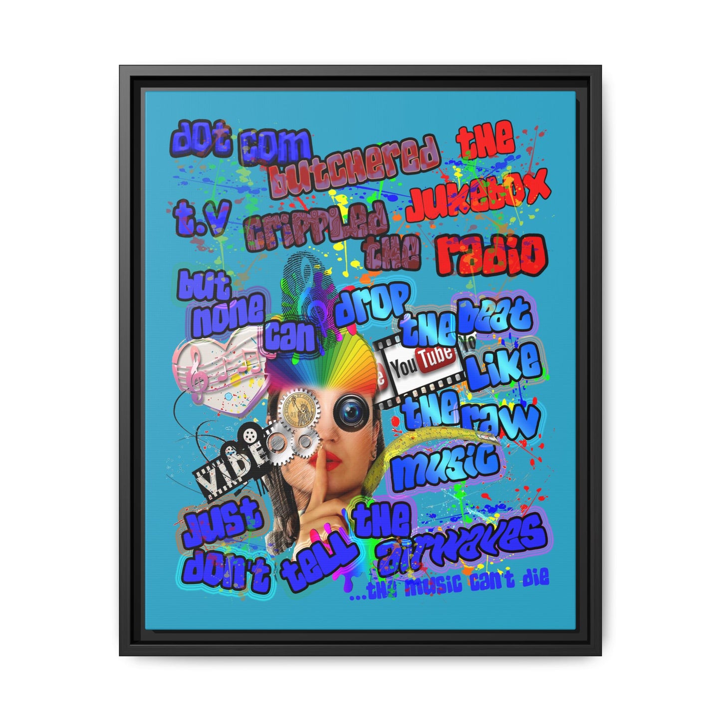 drop the beat - framed canvas art (turquoise)