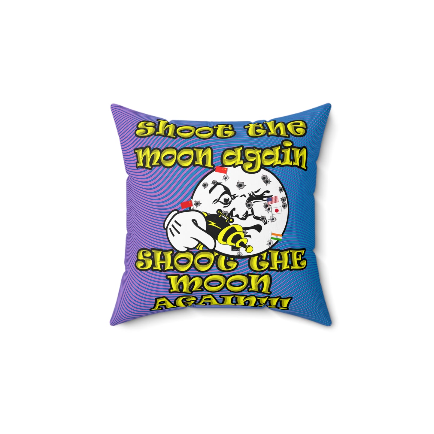 shoot the moon again - Spun Polyester Square Pillow - (light blue-purple wave)