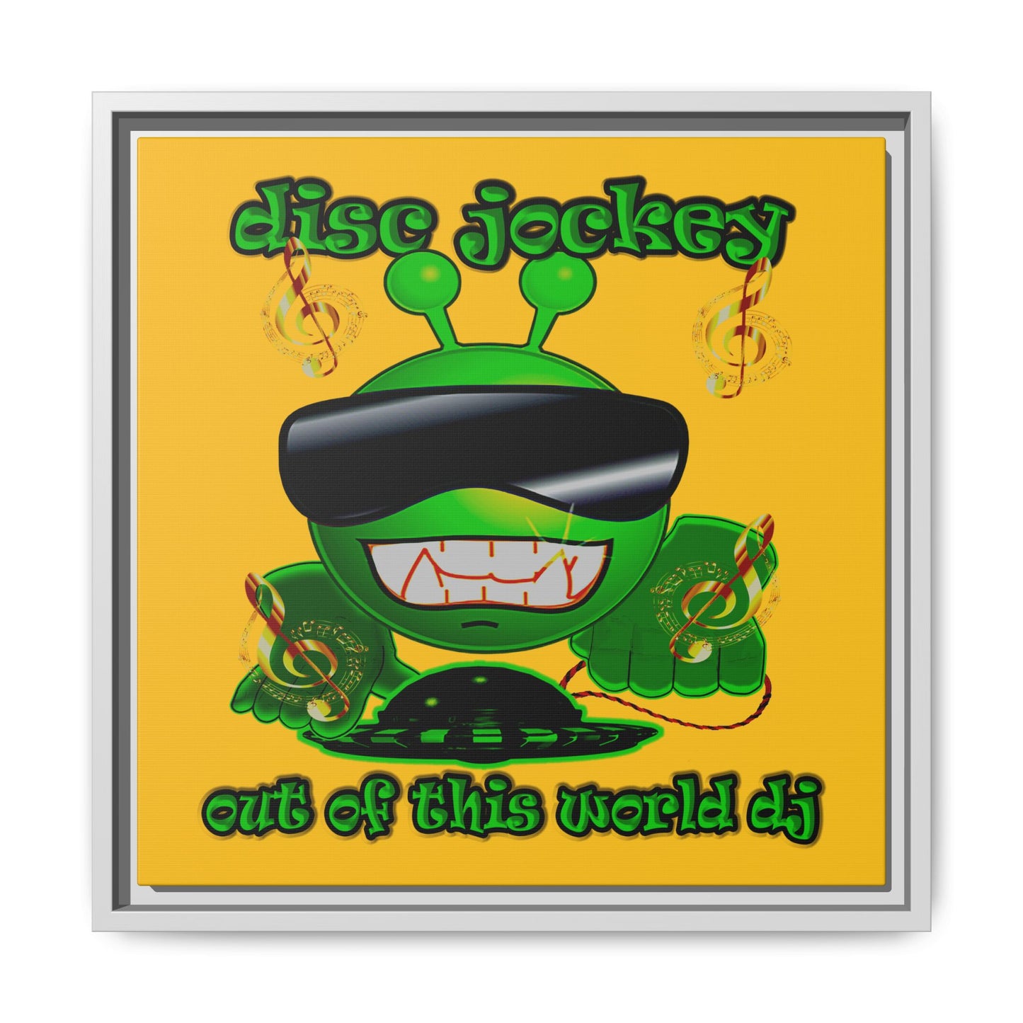 disc jockey - framed canvas art (yellow)