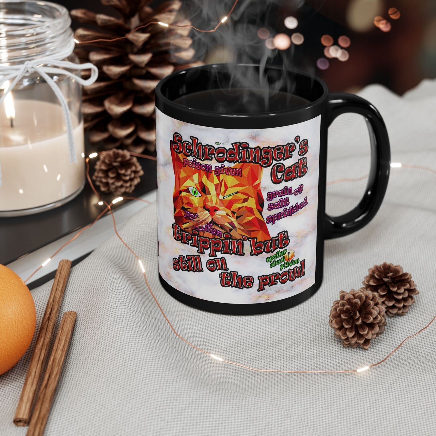 schrodinger's cat - Black Mug (white marble)